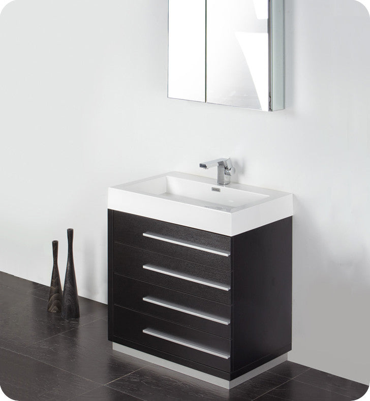 Livello 30" Black Modern Bathroom Vanity With Medicine Cabinet, FFT1030CH