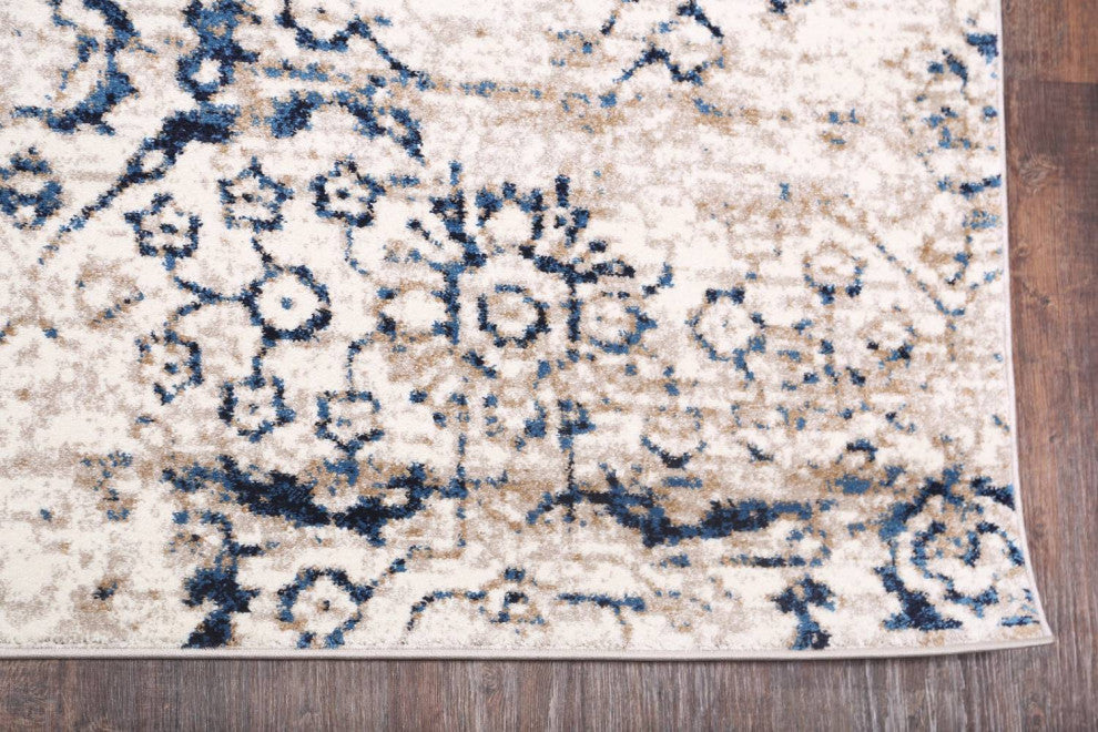 Transitional Agra Distressed Oriental Area Rug, Beige, Runner 10''