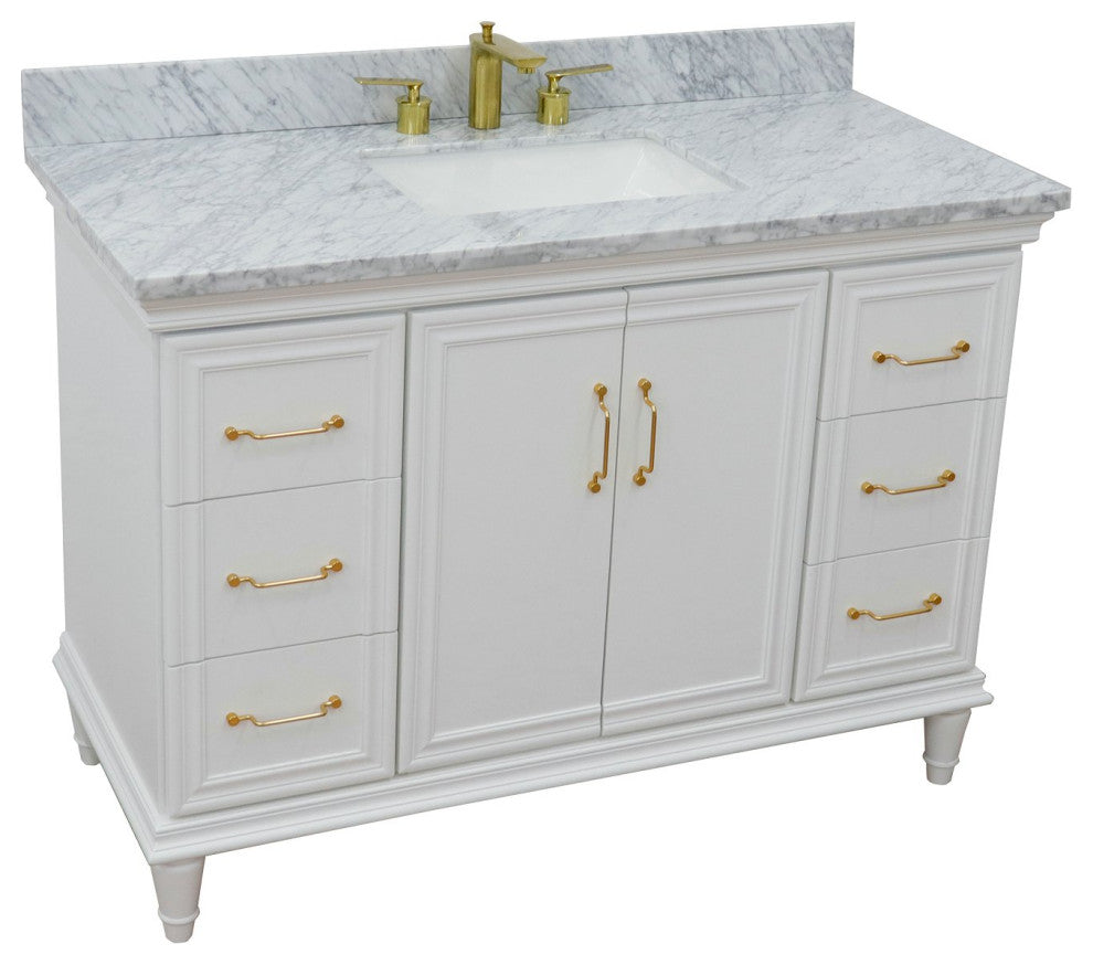 49" Single Sink Vanity, White Finish With White Carrara Marble