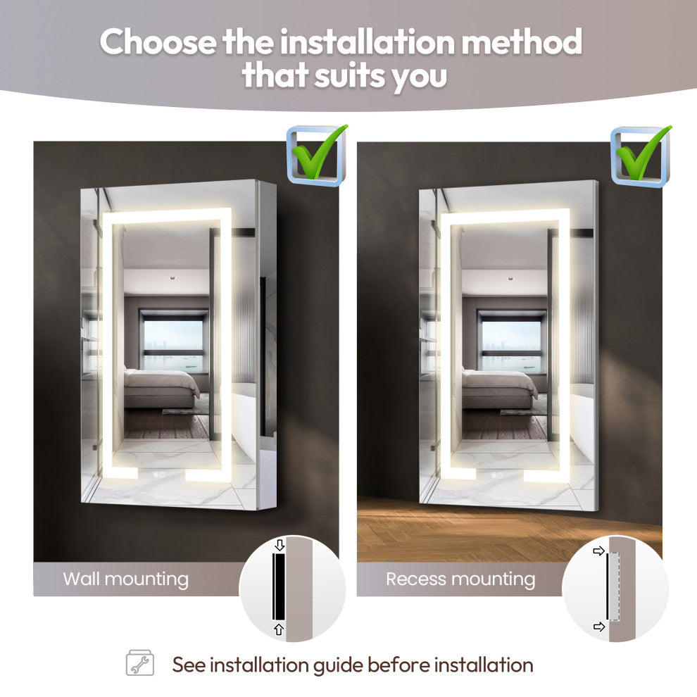 Santona Wall Medicine Cabinet, Frameless LED Mirror, Silver, 20"w X 32"h