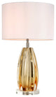 Clear Sculpted Amber Glass 25" Lamp With Crystal Base and Drum Shade