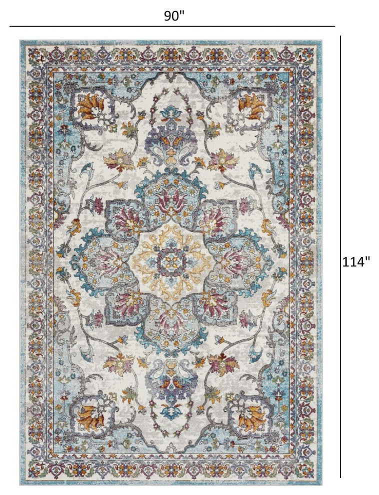 8" x 10" Blue and Ivory Center Medallion Area Rug