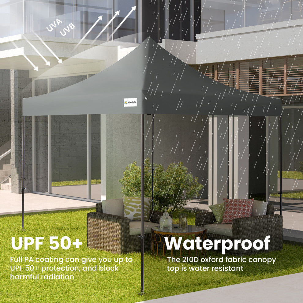 JEAREY Pop Up Canopy Tent, Outdoor Canopy, 4 Sand Bags, Grey, 10x10ft