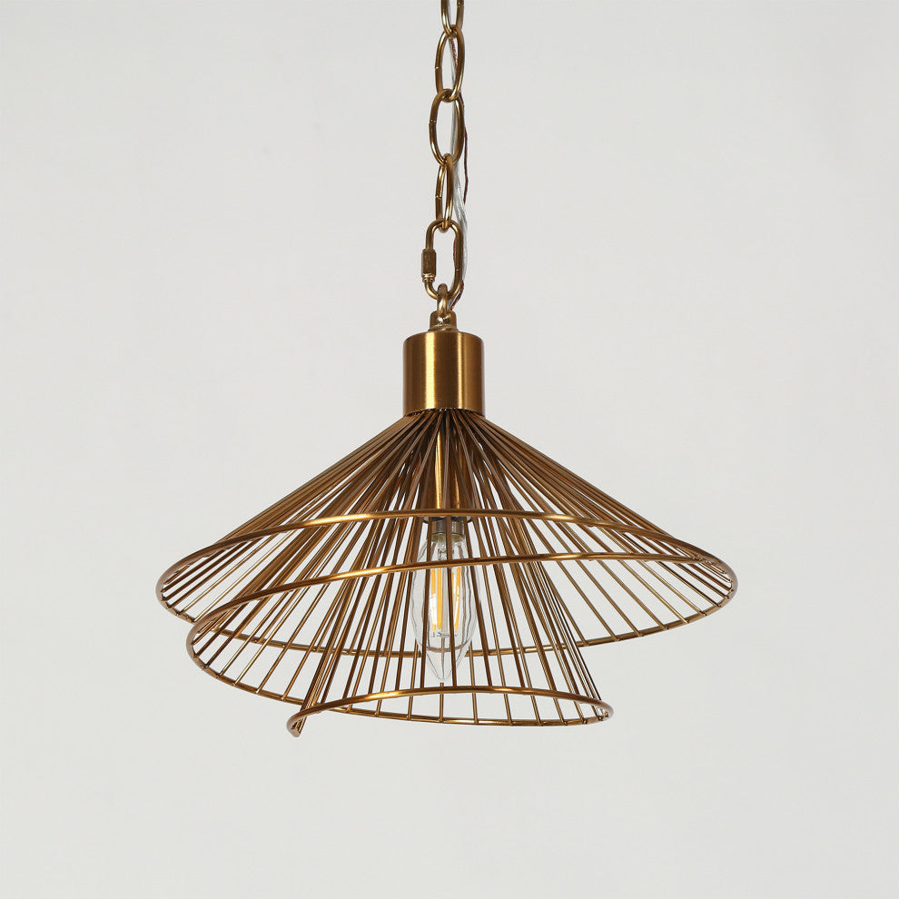 LNC Artmatrwer 1-Light 11" Modern Geometric Metal Pendant Light, Brass