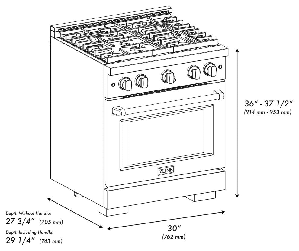 ZLINE 30" Gas Range, Black Stainless With Champagne Bronze SGRBZ-30-CB