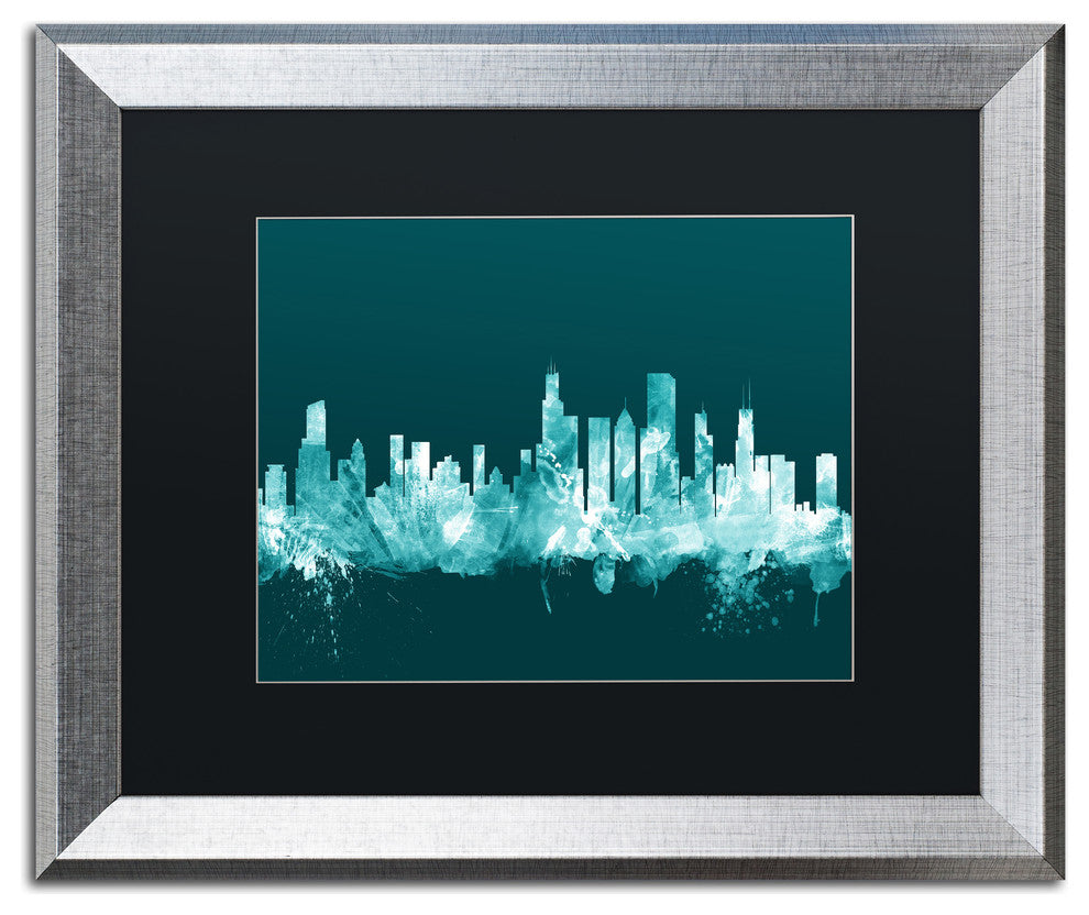 Michael Tompsett ''Chicago Illinois Skyline Teal'' Matted Framed Art, 16x20