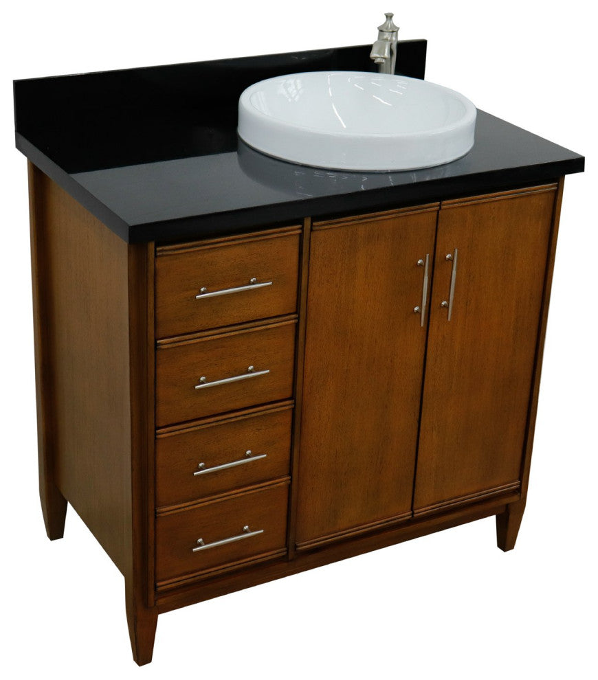 37" Single Vanity, Walnut Finish With Black Galaxy