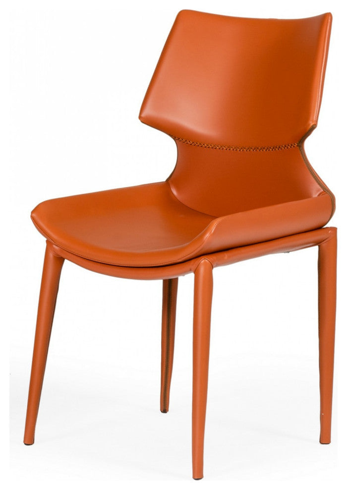 Set of Two Cognac Faux Leather Wrapped Dining Chairs