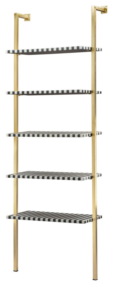 Bookcase Wall Shelf Rack, Metal Iron, Gold, Lounge Cafe Lobby Hospitality