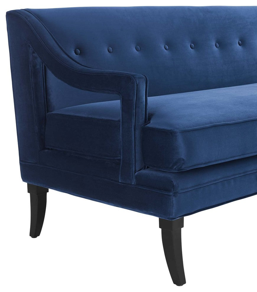 Concur Button Tufted Upholstered Velvet Sofa, Navy