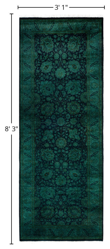 Overdyed One-of-a-Kind Hand-Knotted Area Rug Black, 3' 1" x 8' 3"