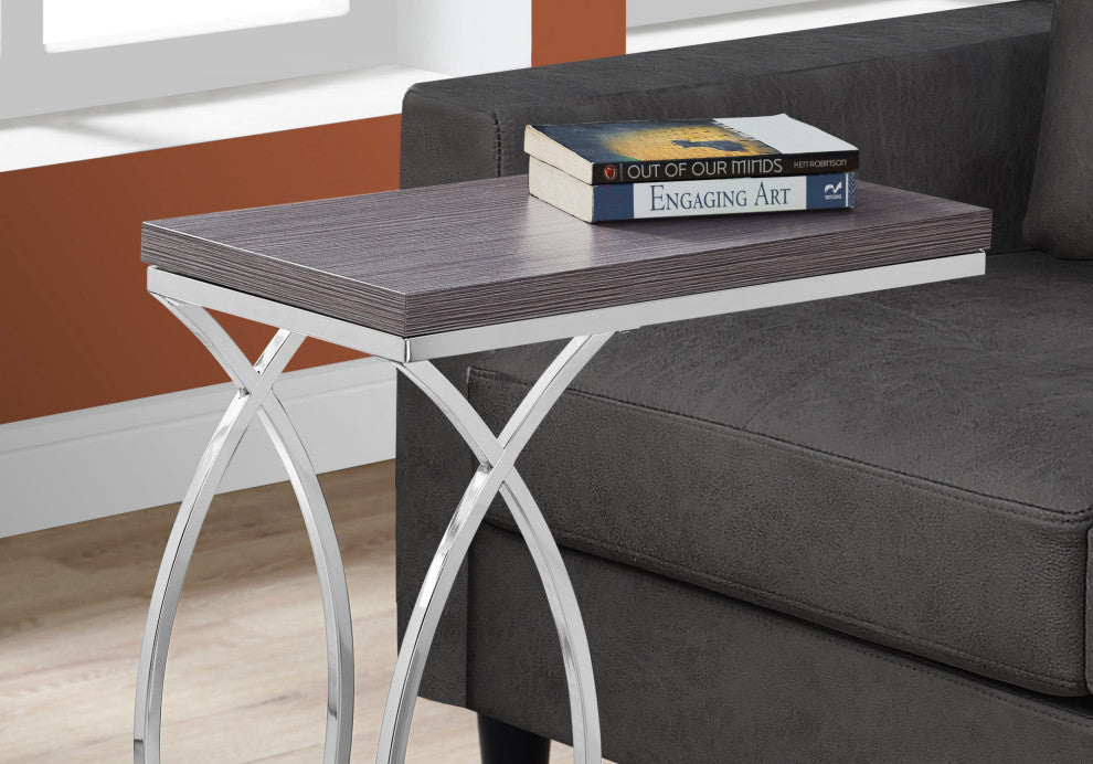 HomeRoots 18.25" x 10.25" x 25" Grey Mdf Laminate Metal Accent Table