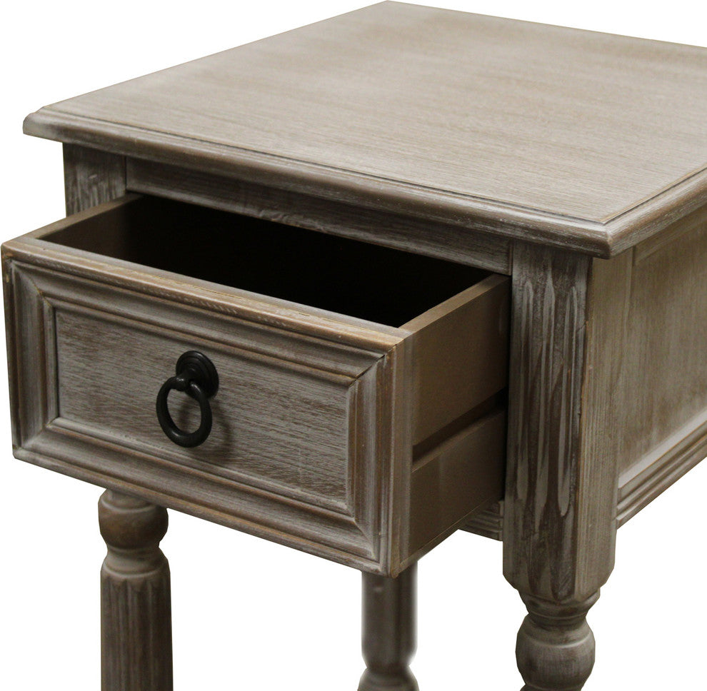 Urban Designs Ella Rustic Weathered Wooden Night Stand Accent Table