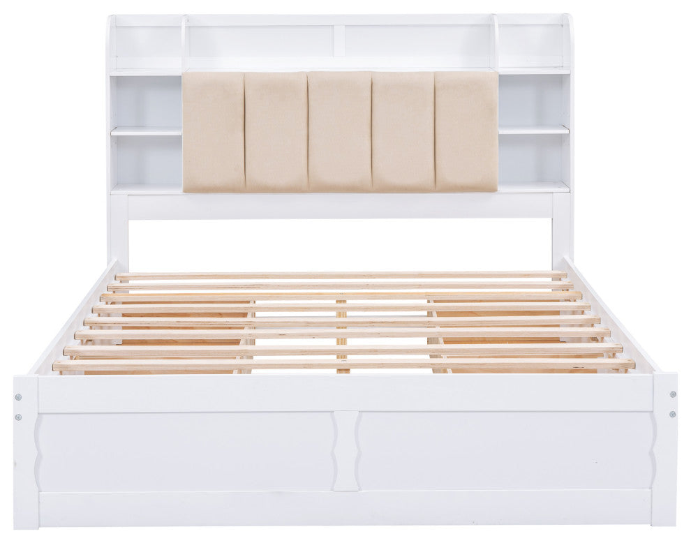 Gewnee Wood Queen Size Platform Bed with Storage Headboard