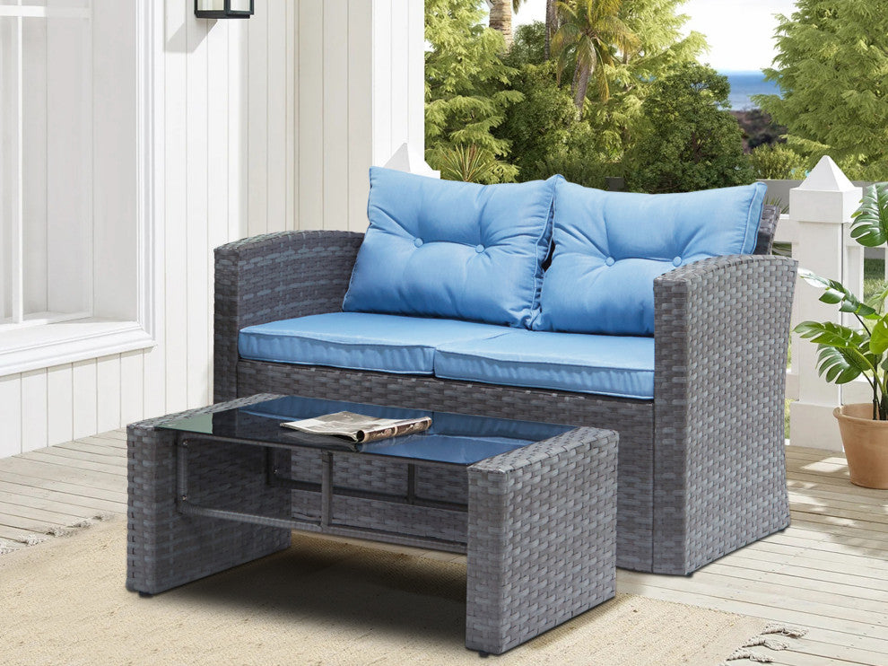 Roatan 4-Piece Light Gray Wicker Outdoor Conversation Set with Cushions