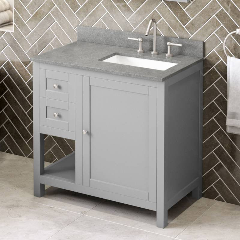 Astoria Transitional 36" Grey Right Offset Sink Vanity, Steel Grey Cultured Marb