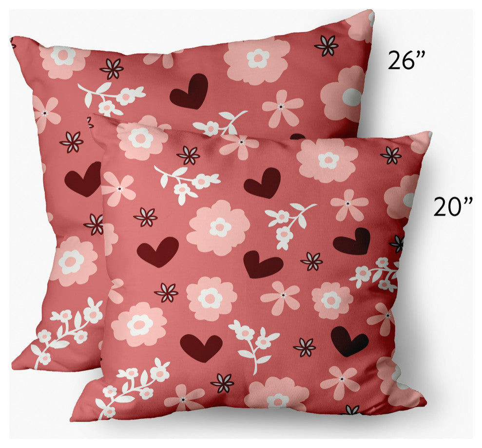 Flowery Love Valentines Decorative Throw Pillow, Pink, 20"x20"