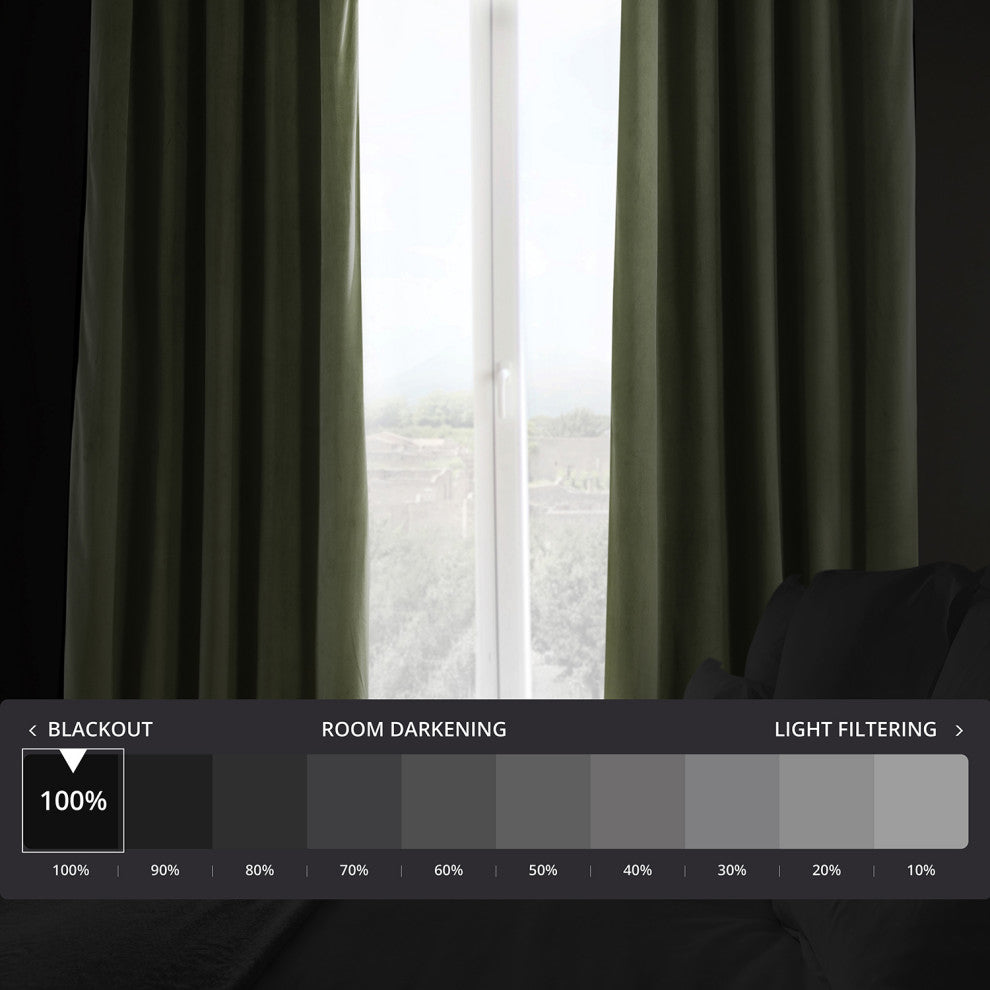 Signature Blackout Velvet Curtain Single Panel, Hunter Green, 50"x108"