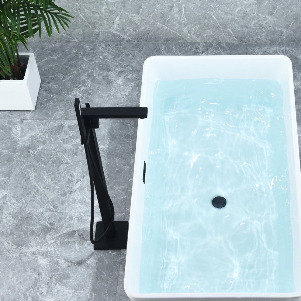 Campia Single Lever Handle Floor Mounted Tub Filler With Handshower, Matte Black