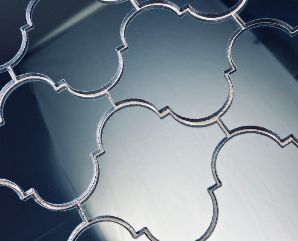 Reflections 9"x14" Mirror Arabesque Waterjet Mosaic in GRAPHITE Glossy