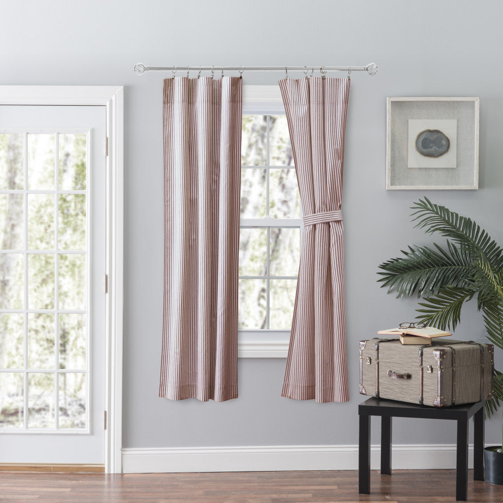 Plaza Stripe Tailored Panel Pair, Brick, 56"x63"