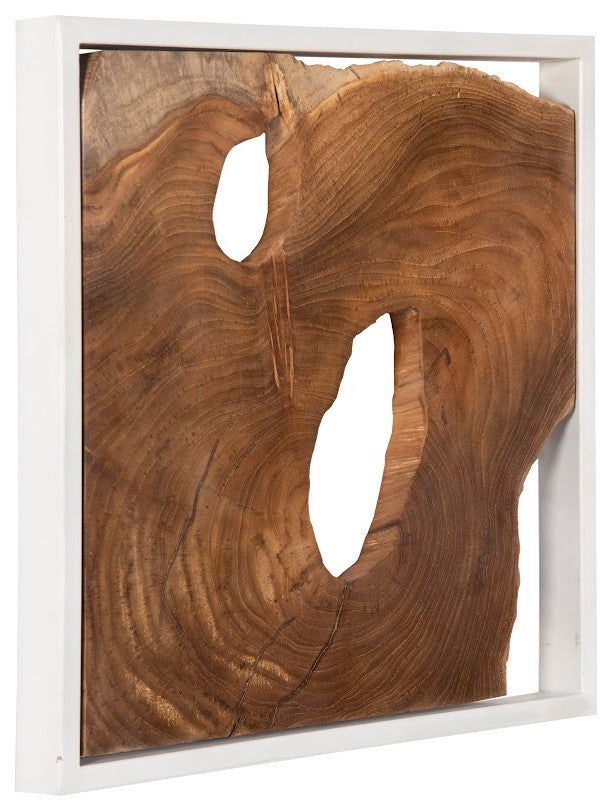 Framed Slice Wall Tile, Teak Wood, White Frame