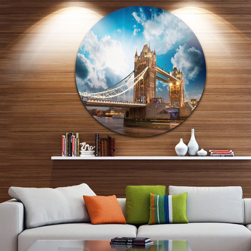 Sunset Over Tower Bridge, Cityscape Photo Disc Metal Wall Art, 23"