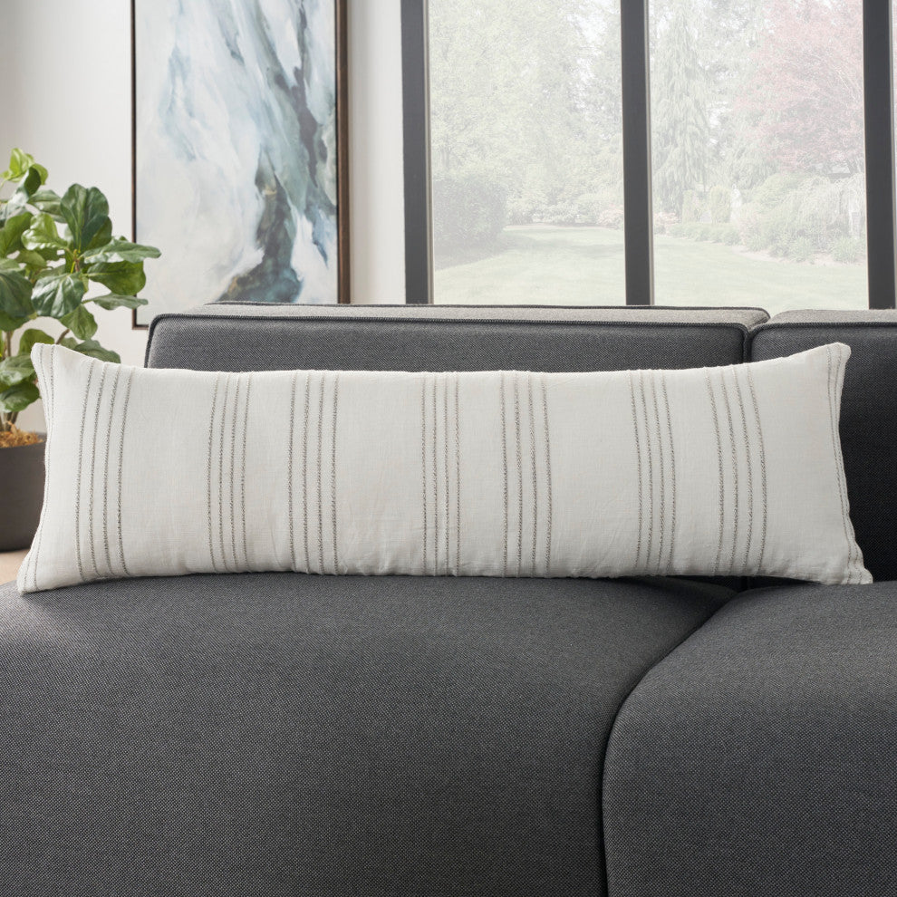 Mina Victory VJ215 Throw Pillow, White/Grey, 12" x 40"