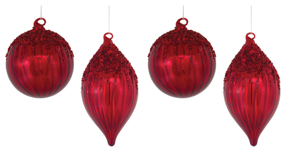 Sequined Glass Ornament, 4-Piece Set