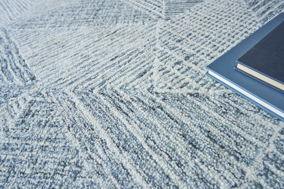 Caprice Handmade Hand-Tufted Wool Navy Blue/Ivory Area Rug, 9'x12'