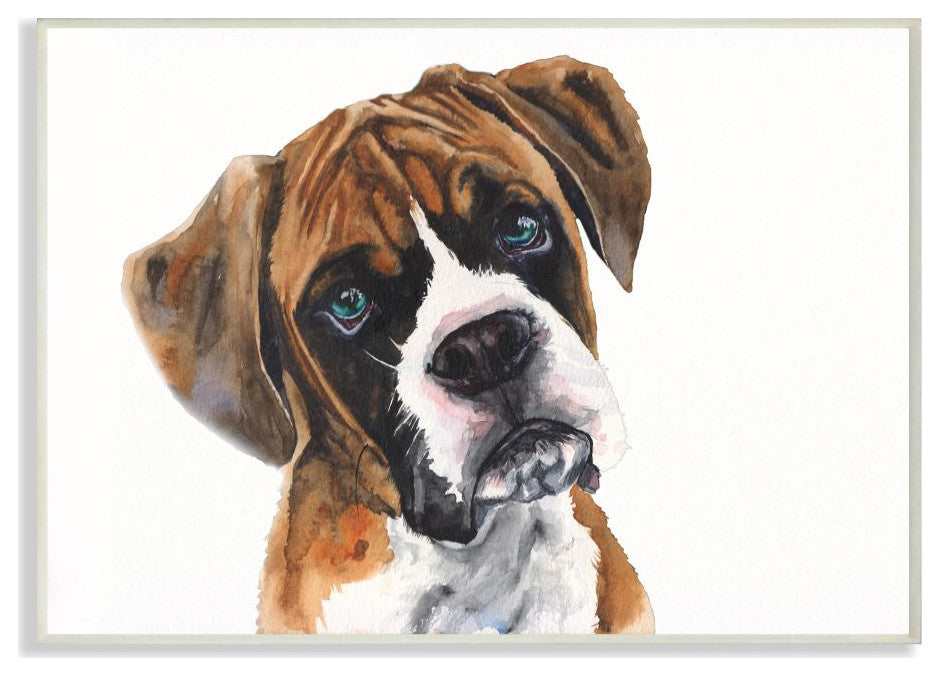 Blue Eye Bo"xer Dog Pet Animal Watercolor Painting, 12"x18"