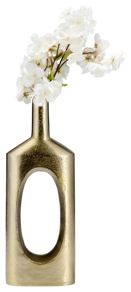 Metal, 16"H, Tall Modern Open Cut Out Vase, Gold