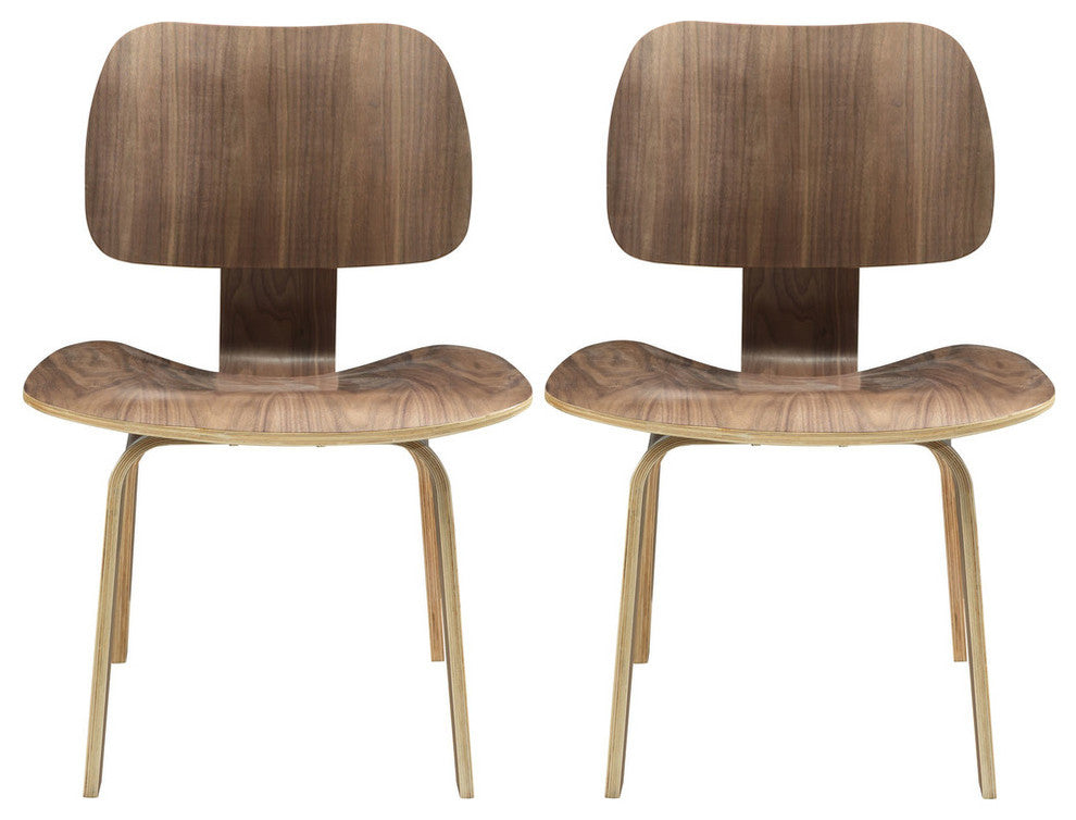 Modern Contemporary Kitchen Wood Dining Chairs Set of 2 Walnut