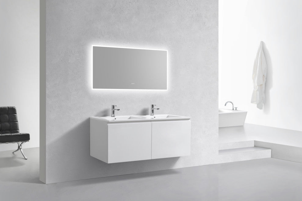 KubeBath Balli 48'' Double Sink Wall Mount Bath Vanity, High Gloss White