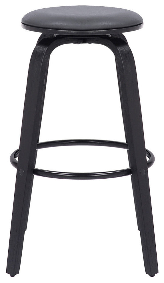 Harbor Swivel Stool Faux Leather and Wood Veneer Frame, Gray, Bar Height