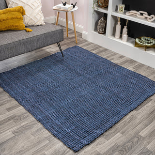 Pata Hand Woven Chunky Jute Navy 7' Square Area Rug