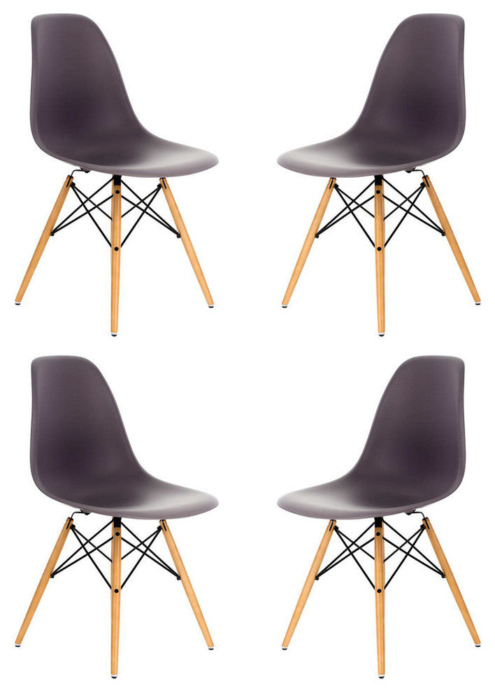 DSW Gray Mid Century Modern Plastic Dining Shell Chair, Wood Eiffel Legs, Gray