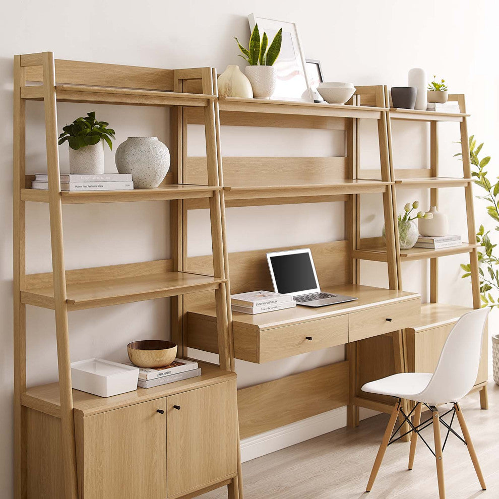 Bixby 3-Piece Wood Office Desk and Bookshelf, Oak