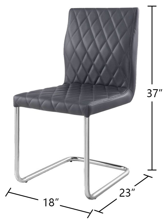 Set of 2 Gray PU Side Chair, Chrome Finish