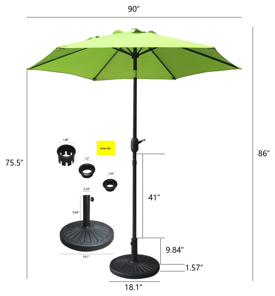 Davee 7.5' Market Umbrella With Stand/Base, Lime Green