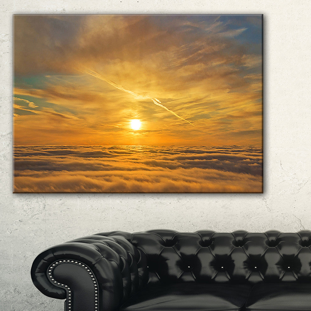 "Golden Sunset Over Clouds" Oversized Beach Canvas Artwork, 32"x16"