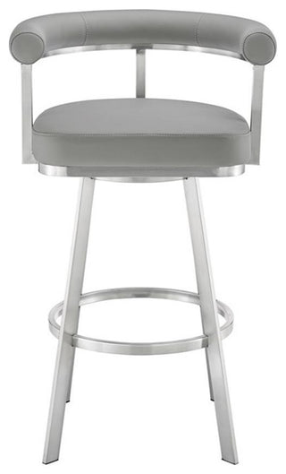 Armen Living Nolagam 30" Metal/Faux Leather Swivel Bar Stool in Gray/Chrome
