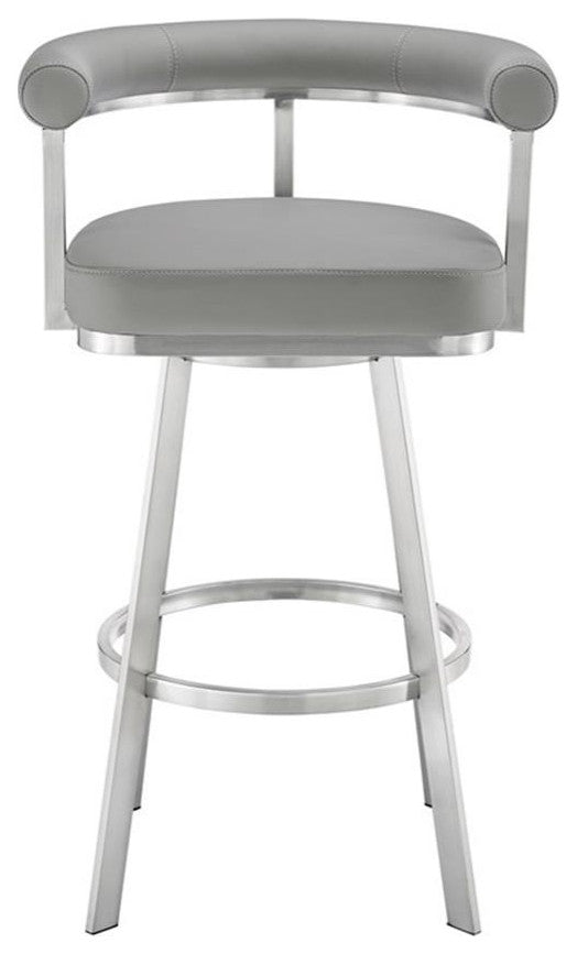 Armen Living Nolagam 30" Metal/Faux Leather Swivel Bar Stool in Gray/Chrome