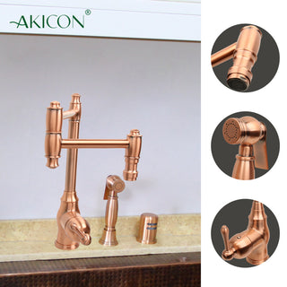 One-Handle Copper Pot Filler Kitchen Faucet with Side Sprayer