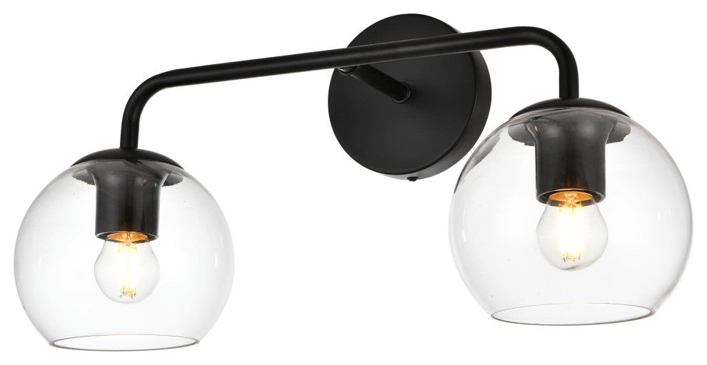 2 Light Black And Clear Bath Sconce