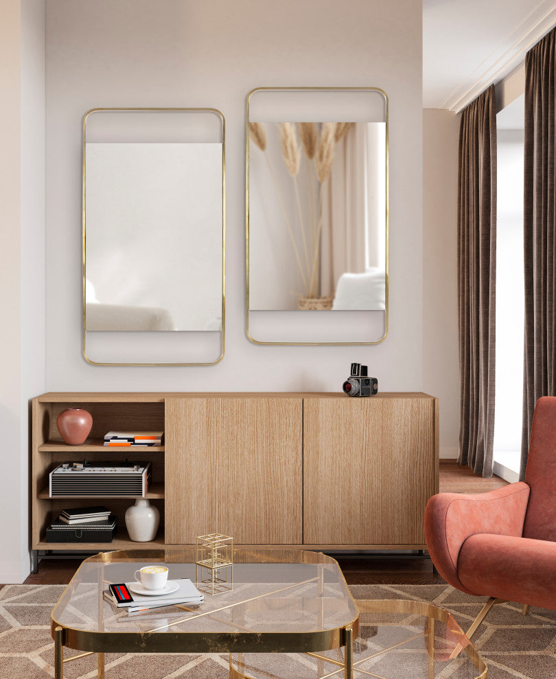 Nobles Radius Corner Framed Mirror, Gold 20x36
