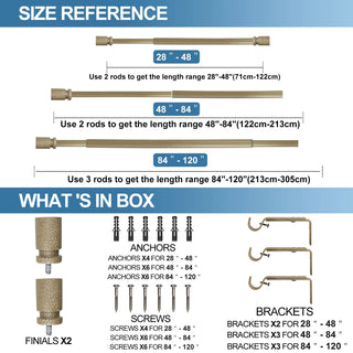 1" Diameter Fossetta Curtain Rod, 28"-48", Cottage
