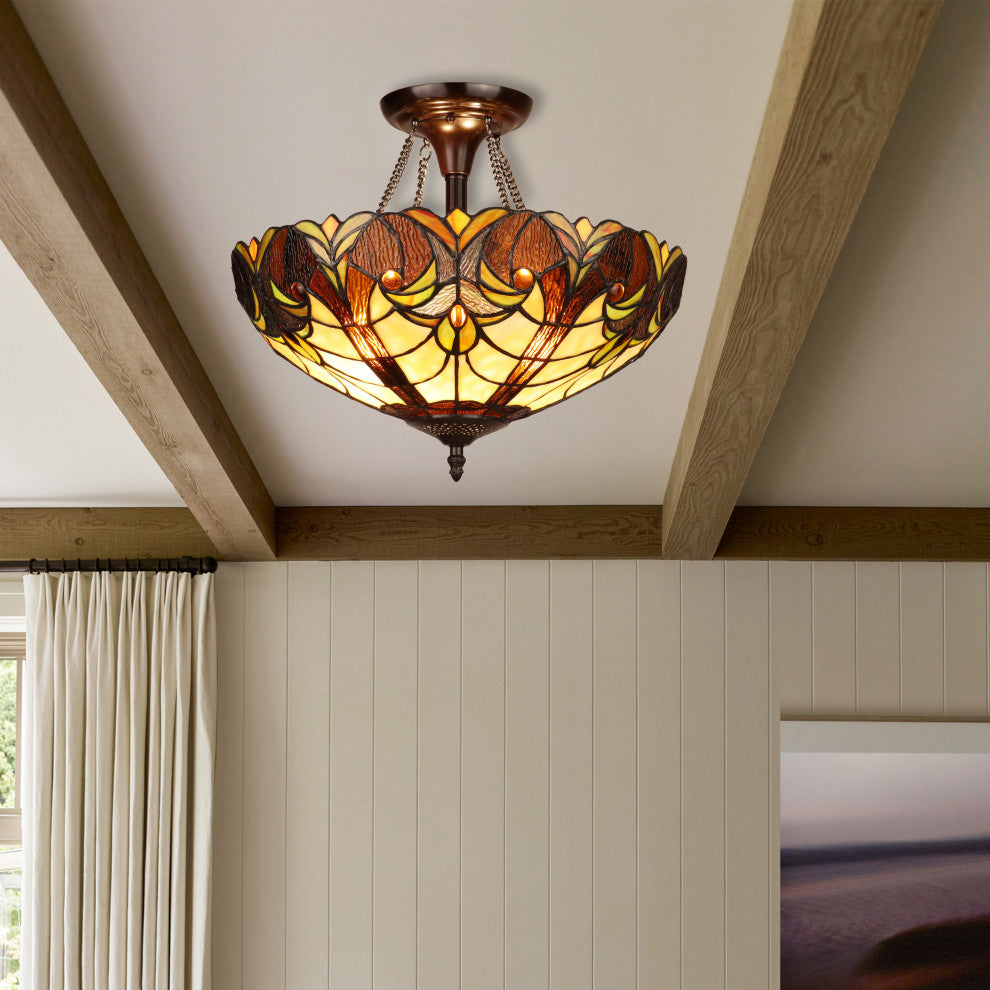Liaison Victorian-Style 2-Light Ceiling Semi-Flush Mount 16" Wide