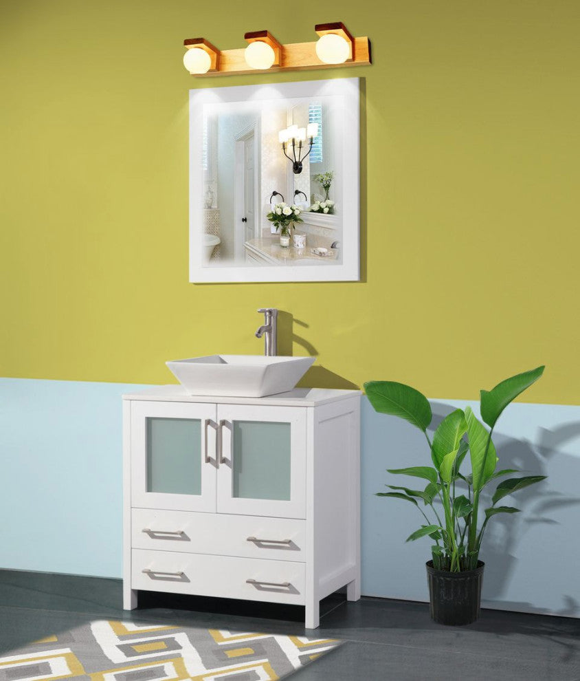 Vanity Art Vanity Set With Vessel Sink, White, 30", Standard Mirror