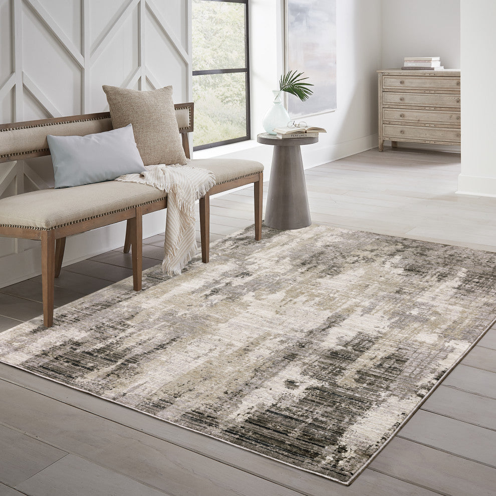 Noble Abstract Etchings Grey/ Beige Indoor Area Rug, Grey, 6'7"x9'6"